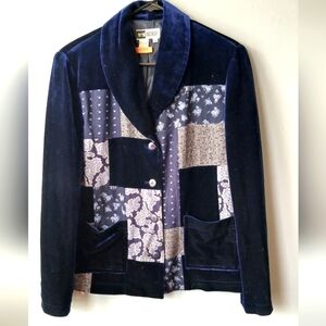 Patchwork Velvet Jacket Pockets Boho Festival Womens Medium Cottagecore Eclectic